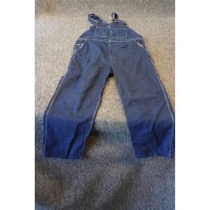 Aramark Denim Bib Carpenter Overall Mens 46x30 Blue Cotton Pockets Workwear